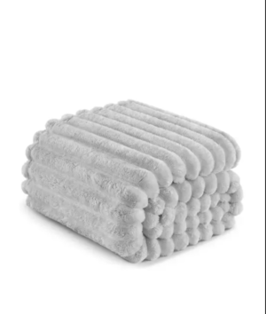 Ribbed Jacquard Fleece Bed Blanket Throw 200x240cm Grey