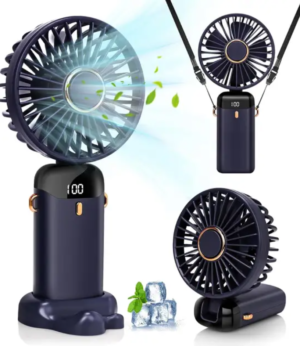 Home 2-in-1 Portable Travel Mini Handheld Desk Table Fan USB-C Rechargeable Dark Blue